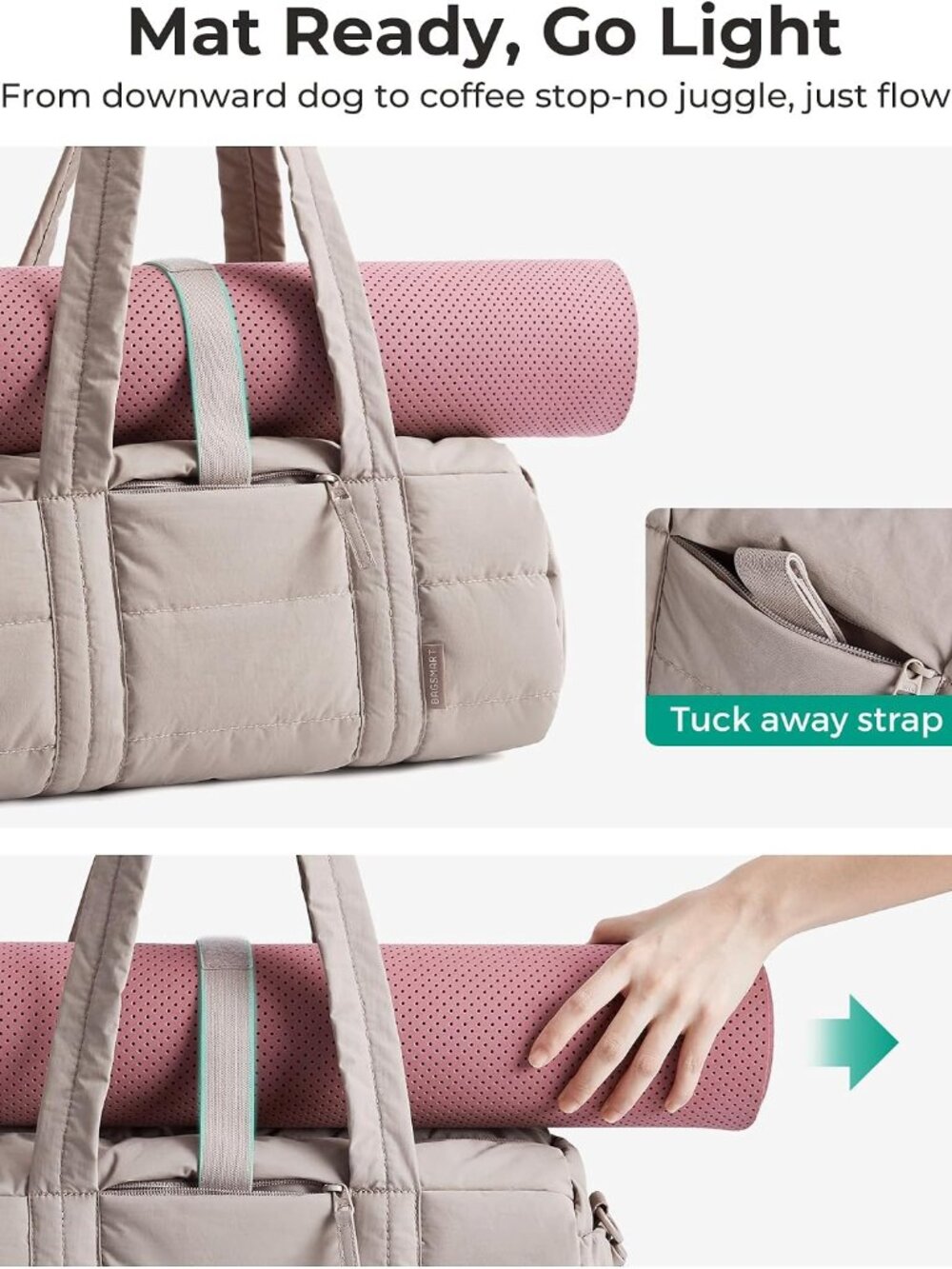 Reiki Gym Bag for Women Puffy Yoga Mat Travel Weekender Duffle Bag | Lint-Resist - Picture 5 of 9